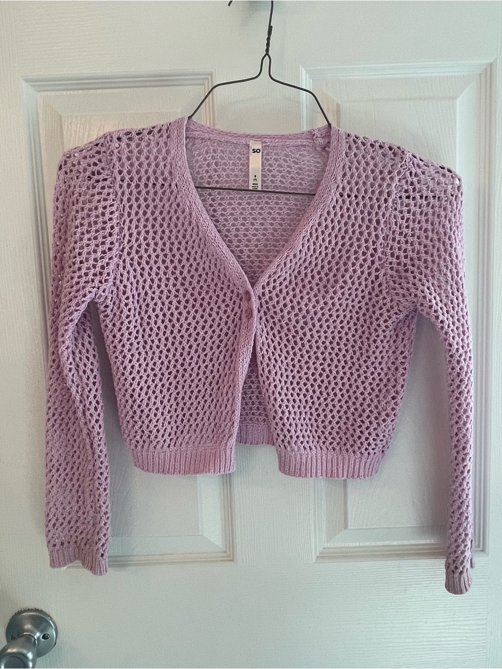 SO Lilac Open Weave V-Neck Cropped Cardigan